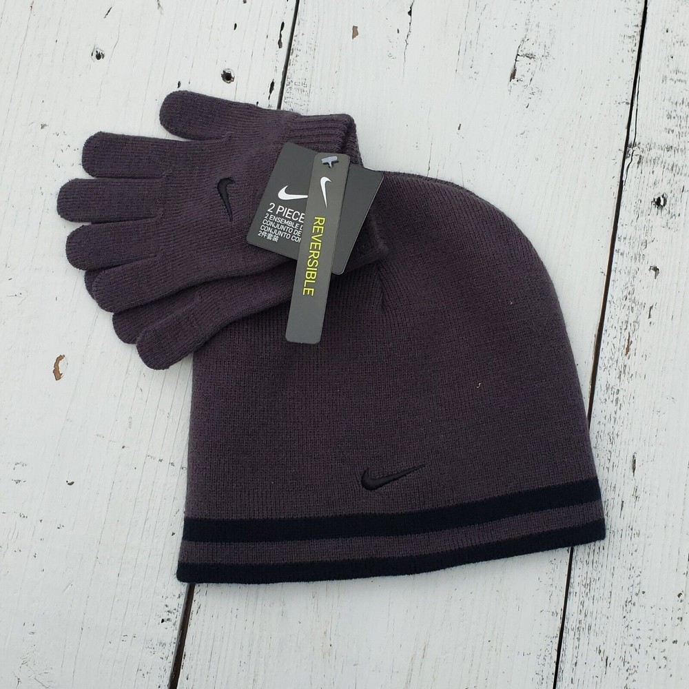 Nike Boys Black & Gray Hat with Gloves One Size Youth Reversible NEW - Picture 3 of 4